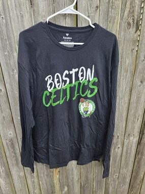 Boston Celtics JAYSON TATUM Fanatics Black Long Sleeve Tee - Green & White Logo